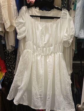 New White Puff Sleeve Peasant Dress